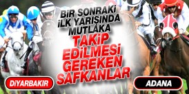 10 Aralık Salı  Günü İlk yarışında takip edilmesi gereken safkanlar Adana- Şanlıurfa