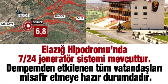 Elazığ Hipodromunda Jenaratör ve ısıtma sistemleri 7/24 var Depremden etkilenen vatandaşlarına TJK kapılarını açtı