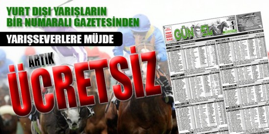 Yurtdışı yarışlarında her hipodrom için ayrı ayrı YABANCI GÜNCEL gazeteniz artık ücretsiz. 02 Nisan Perşembe ve 03 Nisan Cuma günlerine ait bültenleri görmek için tıklayınız