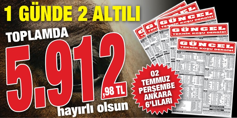 Gazeteniz Güncel Perşembe Ankara'da iki 6'lı ganyanı da doğru tahmin ederek toplamda 5.912,98 TL kazandırdı