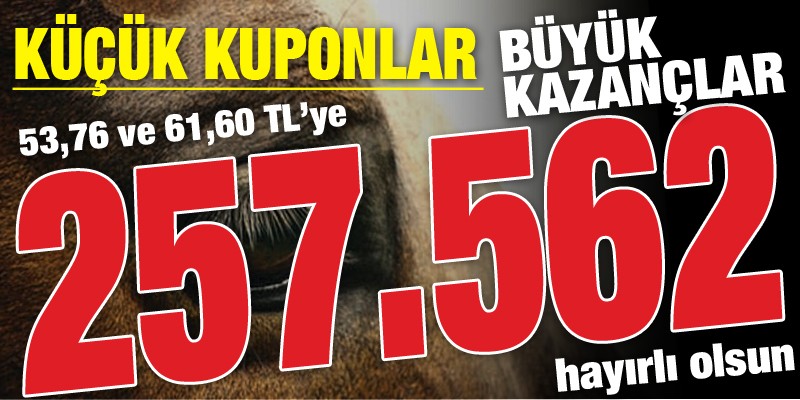Bursa’da 6’lı Ganyan 53,76 ve 61,60 TL’lik kuponlarla 257,562 TL kazandırdı