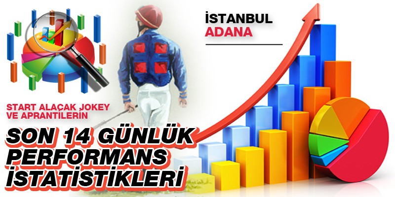 9 Ağustos Pazar günü Adana ve İstanbul'da  start alacak jokey ve aprantilerin son 14 günlük performans istatistikleri