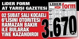 Liderform 2 Şubat Salı Kocaeli 6’lısını da boş geçmeyerek okuyucularına 3.670,56 TL kazandırdı