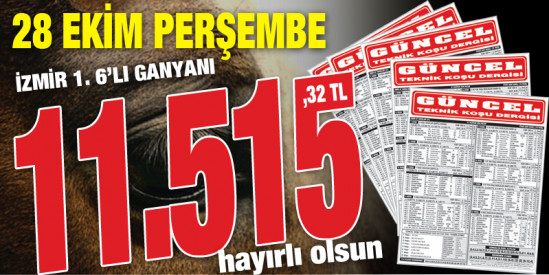Gazeteniz GÜNCEL Perşembe İzmir 1. 6'lı ganyanını doğru tahmin ederek siz okuyucularına 11.515,32 TL kazandırmanın mutluluğunu yaşıyor.