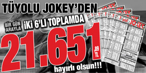 Tüyolu Jokey bir gün arayla iki 6'lı doğru tahmin ederek okuyucularına toplmada 21.651,89 TL kazandırdı.