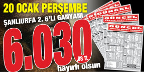 Güncel 20 Ocak Perşembe Şanlıurfa 2. 6'lı ganyanını otorites ERCAN TEMELTAŞ ile doğru tahmin ederek okuyucularına 6.030,08 TL kazandırdı.