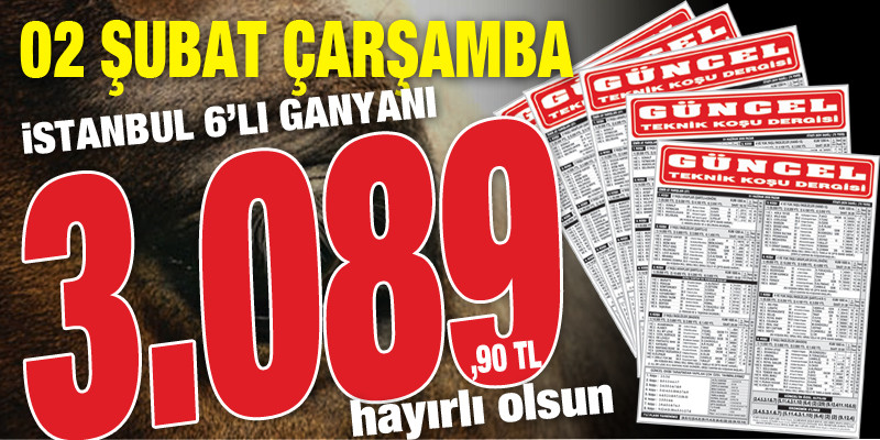 Güncel 2 Şubat İstanbul 6'lı ganyanını otoritesi PADOK CASUSU ile doğru tahmin ederek okuyucularına 3.089,90 TL kazandırdı.