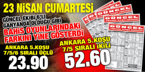 GÜNCEL 6'lı Ganyan ve Bahis Oyunlarındaki başarılı tahminleriyle siz değerli okuyucularına kazandırmanın keyfini yaşıyor.