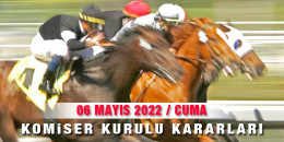 06 Mayıs 2022 Cuma Bursa ve İstanbul Yarışlarına Ait Komiserler Kurulu Kararları