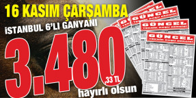 Güncel gazeteniz Çarşamba İstanbul 6'lı ganyanını boş geçmeyerek okuyucularına 3.480,33 TL kazandırdı...